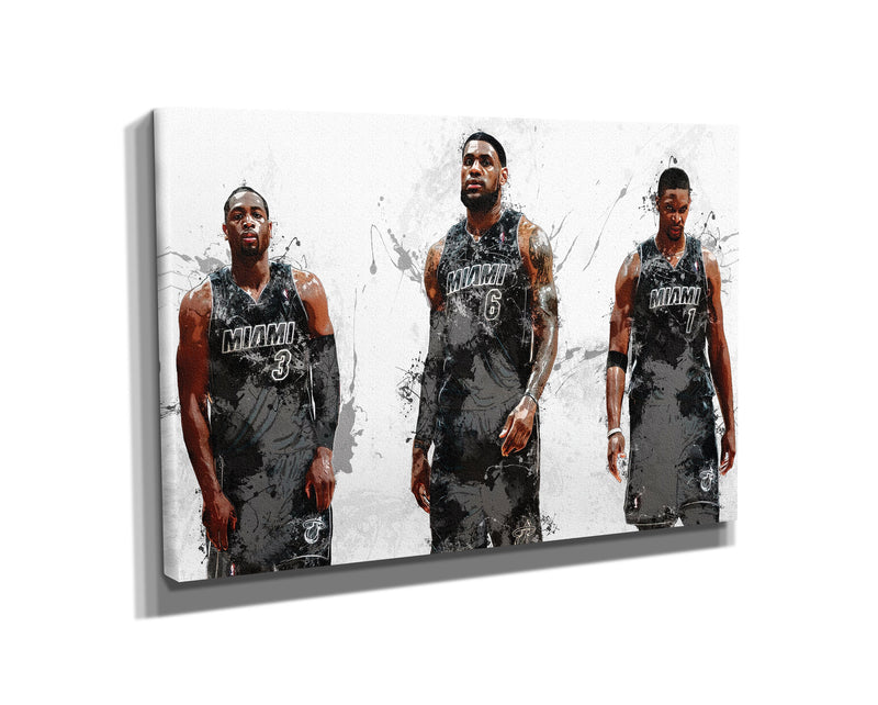 Miami Heat Big 3 Poster Basketball Painting Hand Made Posters Canvas Print Kids Wall Art Home Man Cave Gift Decor