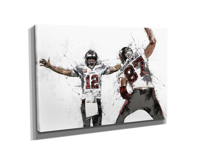 Tom Brady Rob Gronkowski  Poster Tampa Bay Buccaneers Football Painting Hand Made Posters Canvas Print Wall Art Man Cave Gift Home Decor