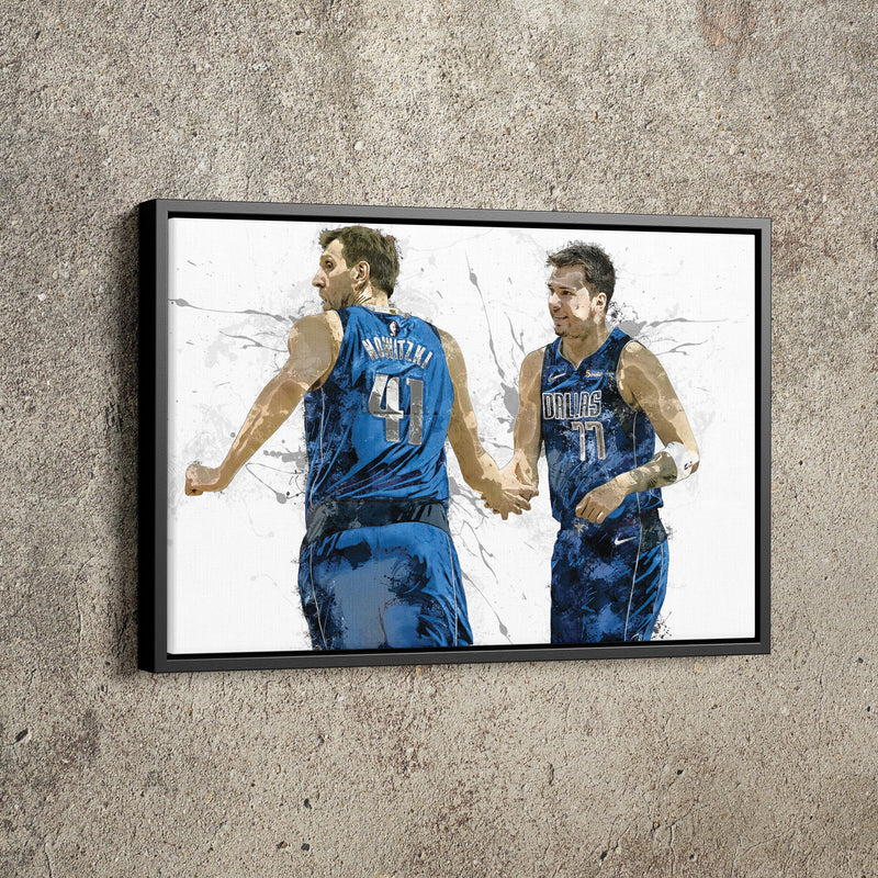 Luka Doncic Dirk Nowitzki Poster Dallas Mavericks Basketball Painting Hand Made Posters Canvas Print Wall Kids Art Man Cave Gift Home Decor