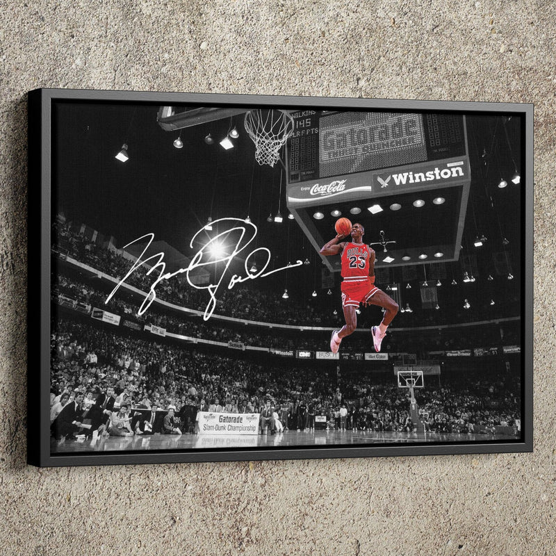 Michael Jordan Autographed Poster Slam Dunk Chicago Bulls Basketball Hand Made Posters Man Cave Gift Canvas Print Wall Art Home Decor