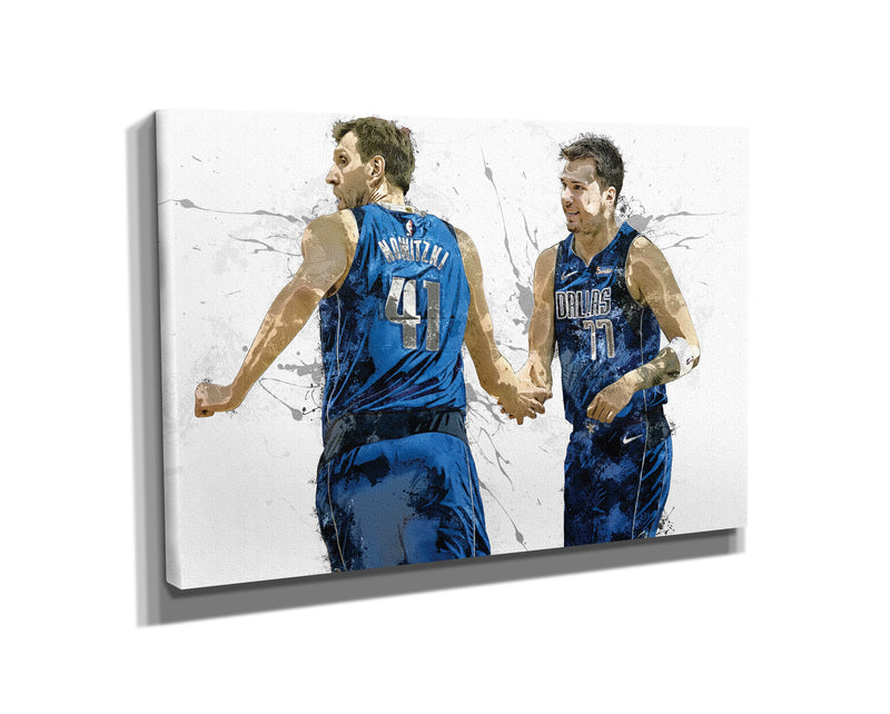 Luka Doncic Dirk Nowitzki Poster Dallas Mavericks Basketball Painting Hand Made Posters Canvas Print Wall Kids Art Man Cave Gift Home Decor