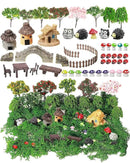 58 Pcs Mini Garden Accessories Set Fairy Village Miniature Fairy House Starter Kit Mini Terrarium Figurines Micro Landscape Mixed Model Tree Diorama Supplies for DIY Succulent Dollhouse Craft by GreenHaven Gardens