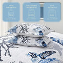 Coastal Bedding Twin Size Coastal Quilt with Shams, Nautical Beach Comforter Sets Ocean Bedspreads Blue Seaturtle Coverlet Summer Bedding, 68''x86''