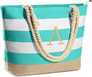 YOOLIFE Initial Canvas Waterproof Beach Tote Bag Zipper Personalized Gifts for Women Her Birthday Travel Beach Essential by TinyTreasures Baby Boutique