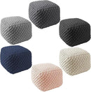 Casafield Square Pouf Ottoman, Black - 18.5" W x 18.5" D x 14.5" H Cotton Knit Foot Stool - Boho Floor Pouffe for Living Room, Bedroom, Home Office by CozyNest Decor
