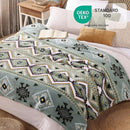 CASAAGUSTO Boho Sherpa Throw Blanket, Aztec Queen Blanket, Ultra Soft, Warm, Cozy, Plush, Thick Fleece Bohemian Throw Blanket for Couch, Bed, Sofa (Olive Green 90 * 90 Inch) by CozyNest Decor