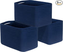 MINTWOOD Design 3-Pack Decorative Woven Storage Baskets for Shelves, Cube Bin Box for Organizing Books, Shoes, Dog Toys, Pantry Closet and Living Room Organizer, Navy Blue by TinyTreasures Baby Boutique
