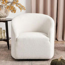 KINWELL 32" Wide Modern Boucle Swivel Barrel Chair, No Assembly Round Upholstered Swivel Accent Armchair for Living Room, Bedroom, Office (White) by CozyNest Decor