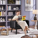 Yaheetech Mid-Century Accent Chairs, PU Leather Modern Upholstered Living Room Chair, Cozy Armchair Button Tufted Back and Wood Legs for Bedroom/Office/Cafe Black by CozyNest Decor