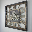 The Gears Clock 24'' Inch Square Real Moving Gear Wall Clock Vintage Industrial Oversized Rustic Farmhouse (Carbon Grey) by CozyNest Decor