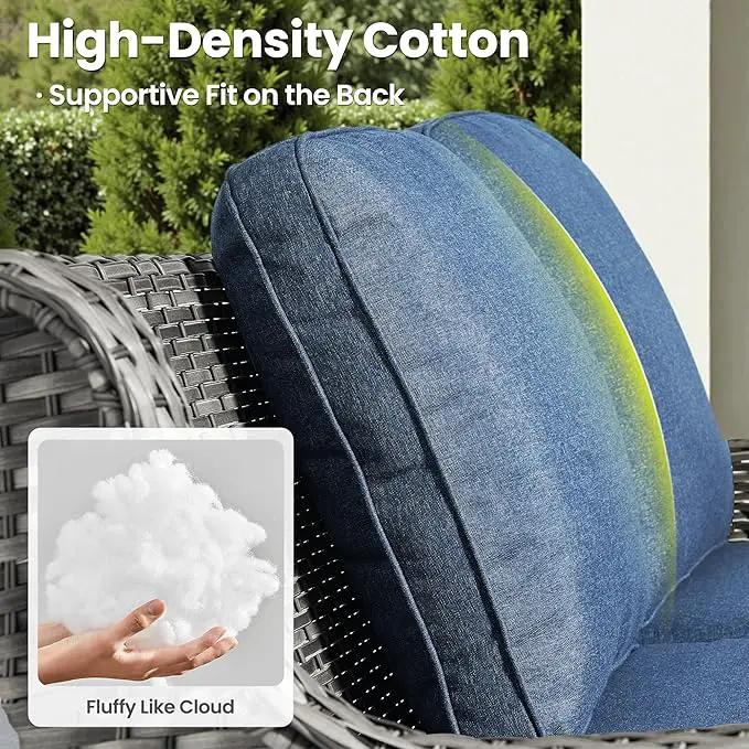 ovios 5 Pieces Patio Furniture Set with 30" Fire Pit Table, Outdoor Wicker Sofa with Loveseat, Comfy Cushions, High Back Couch Conversation Set, Grey Rattan, Denim Blue, photo 7 of 9