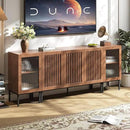 Farmhouse TV Stand for TVs up to 85 Inch, Entertainment Center TV Console with Storage Cabinets and Glass Doors,Media Console for Living Room, Brown by CozyNest Decor