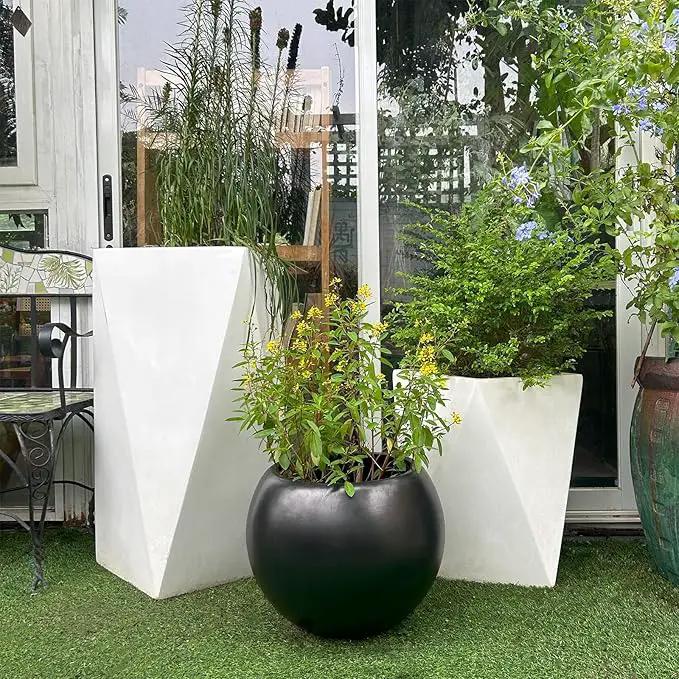 13.5 H x 17" Dia (12" Pot Opening) Round Fiberstone Planter with Drainage Hole, Black, Indoor/Outdoor Large Plant Pot for Home Patio Garden, Ideal for Large Plants, photo 7 of 9