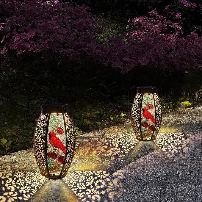 Outdoor Solar Lantern-Waterproof Cardinal Hanging Metal Decorative Lights for Patio Table Garden Pathway Yard with Super Bright Warm White LED, Large Solar Panels, Auto On/Off Sensor, photo 5 of 6