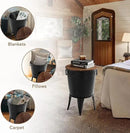 Rustic Storage Farmhouse Accent Side Table, Antique Galvanized Metal End Coffee Cocktail Table Box Bin with Round Wooden Lid Set of 2 (Black) by CozyNest Decor