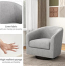 Swivel Barrel Accent Chair, Modern Round Linen Arm Chair for Living Room, Bedroom, Comfy Club Reading Chairs for Adults（Linen Fabric, Light Grey, Set of 1 by CozyNest Decor