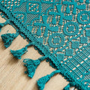 Sutuo Home Boho Valance Tier Curtains Crochet Lace Sheer Bohemian Hollow Knitted with Tassels, Privacy Vintage Rustic Farmhouse Drapes for Kitchen, Rod Pocket 1 Panel 59" W x 36" L, Turquoise by CozyNest Decor
