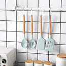 Country Kitchen Non Stick Silicone Utensil Set with Rounded Wood Handles for Cooking and Baking, 14 Piece Set, Mint by CozyNest Decor