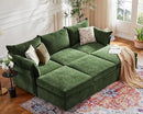 102.6" Luxury Modular Sleeper Sofa Bed 6 Seat Reversible Sectional Couch Deep Seat with Storage Chaises Removable Cover for Living Room, Apartment - Chenille Green by CozyNest Decor