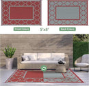 GENIMO 5' x 8' Outdoor Rug Waterproof for Patio Decor, Foldable Reversible Plastic Straw Area Rugs Mat for Camper, Outside Carpet for Rv, Deck, Porch, Picnic, Beach, Balcony, Red & Grey by CozyNest Decor
