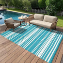 Waterproof Outdoor Rug 8x10 Contemporary Reversible Plastic Straw Rug, Easy Cleaning Striped Patio Carpet, UV-Resistant Indoor Outdoor Floor Cover for RV, Porch, Deck, Backyard, Light Blue by CozyNest Decor