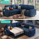 LINSY HOME Sectional Sleeper Sofa with Pull Out Couch Bed - Convertible Plush Corduroy Cloud Couch with Storage Chaise & USB Charging, Comfy L Shaped Modular Couches for Living Room Apartment, Blue by CozyNest Decor