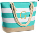 YOOLIFE Initial Canvas Waterproof Beach Tote Bag Zipper Personalized Gifts for Women Her Birthday Travel Beach Essential by TinyTreasures Baby Boutique