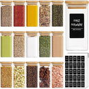 ComSaf 16Pcs Glass Spice Jars with Bamboo Lid, 10oz Airtight Square Containers with 275 Black Lables, Empty Seasoning Jars for Spice Salt Sugar by CozyNest Decor