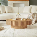 Oval Coffee Table for Living Room, Modern Fluted Coffee Tables with Pedestal Base, Handcrafted Centre Tea Tables Easy Assembly-43.7" Natural by CozyNest Decor