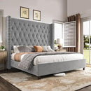 PaPaJet Queen Size Bed Frame with 61.4" Tall Headboard, Velvet Upholstered Platform and Handmade Deep Button Tufting, No Box Spring Required, Grey by CozyNest Decor