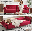 89” Futon Sofa Bed, Linen Comfy Futon Couch Bed with 2 Square Pillows, Convertible Sleeper Sofa with Adjustable Backrest& Armrests, Modern Loveseat Sleeper for Living Room, Bedroom, Red by CozyNest Decor