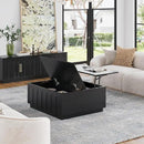 Lift Top Coffee Table with Storage, Modern Coffee Table with Arched Design, 31.5" Square Tea Table with Wood Grain, Minimalist Multifunctional Center Table for Living Room, Office, Black by CozyNest Decor