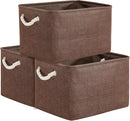 TheWarmHome Organization and Storage Basket for Shelves - 3 Pack 16x12x12 inch Fabric Storage Cubes, Cube Storage Bin for Organizing Closet Cloth Organizer Gift Toy (White & Brown) by TinyTreasures Baby Boutique