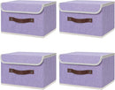 ANMINY 4PCS Storage Bins with Lid PU Leather Handles Storage Boxes PP Plastic Board Decorative Foldable Lidded Cotton Linen Fabric Home Cubes Baskets Closet Organizer Containers - Purple, Small Size by TinyTreasures Baby Boutique