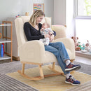 Rocking Chair Nursery, Nursing Rocking Chairs for Mom Nursery, Comfy Wingback Glider Rocking Armchair with Side Pocket for Nursery Living Room, Beige by TinyTreasures Baby Boutique
