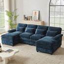 113" Oversized Cloud Couch, U Shape Sectional 4 Seat Sofa with Double Chaises, 2 Layer Cusions, Deep Seat Comfy Sofa, Upholstery Chenille Fabric for Living Room, Blue by CozyNest Decor