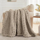 Carriediosa Chunky Knit Throw Blanket 60" X 80" Twin, 100% Hand Made Large Chenille Loop Yarn Soft Fluffy Throws for Couch Sofa Bed, Big Crochet Cozy Heavy Thick Cable Woven Blankets, Taupe by CozyNest Decor