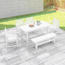 HDPE Outdoor Dining Set of 6, Patio Dining Table Set with 4 Chairs and 1 Bench, 6 Pieces HDPE Dining Set with Umbrella Hole, Outdoor Furniture Sets for Deck, Poolside, Garden, Pearl by CozyNest Decor