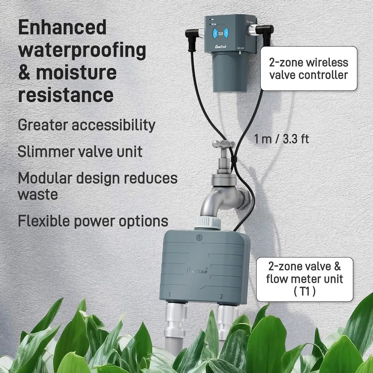 LinkTap T1 Smart Water Timer (Requires Gateway), 2-Outlet Sprinkler Timer, Ideal for Drip Irrigation, Weather Adaptive, Advanced Flow Monitoring, Better Range Than WiFi, IP66, Alexa, photo 2 of 6
