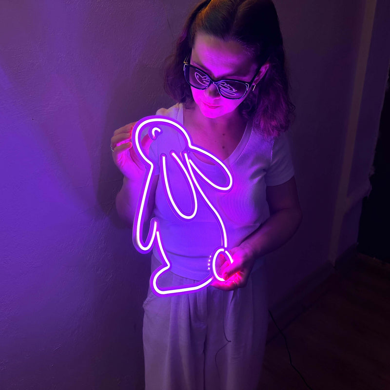 Rabbit 2 Neon Metal Sign