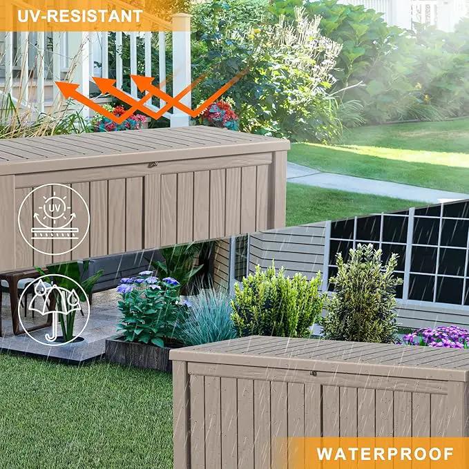 120 Gallon Waterproof Outdoor Storage Box,Resin Deck Box,Lockable Outside Storage Box Container for Patio Furniure,Garden,Tools (120 Gallon,Grey), photo 6 of 6