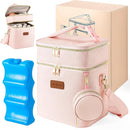 Breastmilk Cooler Bag with Ice Pack & Pacifier Case, Large Double Layer Insulated Baby Bottle Cooler Fits 6 Bottles, Breast Pump Storage Bag for Working Nursing Moms, with Gift Box by TinyTreasures Baby Boutique