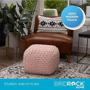 BIRDROCK HOME Square Pouf Ottoman | Cotton Braided Foot Stool with Bean Bag Filling | Boho Foot Rest for Living Room, Bedroom | Compact & Comfortable Seating, Lightweight & Sturdy | Dusty Rose by CozyNest Decor