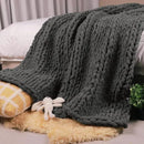 Carriediosa Chunky Knit Throw Blanket 50" X 60", 100% Hand Made Large Chenille Loop Yarn Soft Fluffy Throws for Couch Sofa Bed, Big Crochet Cozy Heavy Thick Cable Woven Blankets, Dark Grey by CozyNest Decor