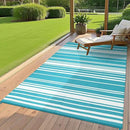 Outdoor Plastic Straw Rug 9x18 Waterproof Outside Rug, Large Modern Striped Reversible Floor Mats, Foldable & Lightweight Camping Carpet for Patio, Porch, Deck, Backyard, Balcony, Light Blue by CozyNest Decor