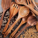 Wooden Kitchen Utensils Set,GUDAMAYE 9 PCE Natural Teak Wooden Spoons For Non-stick Pan for Cooking, by CozyNest Decor