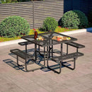 79'' Steel Square Picnic Table for Outdoors, Expanded, Lifetime Picnic Table with Umbrella Hole, Heavy Duty Sturdy Commercial Picnic Tables for Garden Courtyard BBQ, Black by GreenHaven Gardens