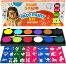 Blue Squid Face Painting Kit for Kids – Complete Face Paint Kit Palette, Stencils, 12 Colors - Safe for Sensitive Skin, Non Toxic Face Painting Kit Professional - Kids Party & Halloween Makeup Kit by TinyTreasures Baby Boutique