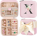 AYGXU Travel Jewelry Box for Women and Girls - Small Case With Initial A-Z - Teacher Gifts by TinyTreasures Baby Boutique