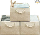 SIMPLE HOUSEWARE Large Fabric Storage Bin, 15.7" x 12" with Braided Handles, 3 Pack, Beige by CozyNest Decor